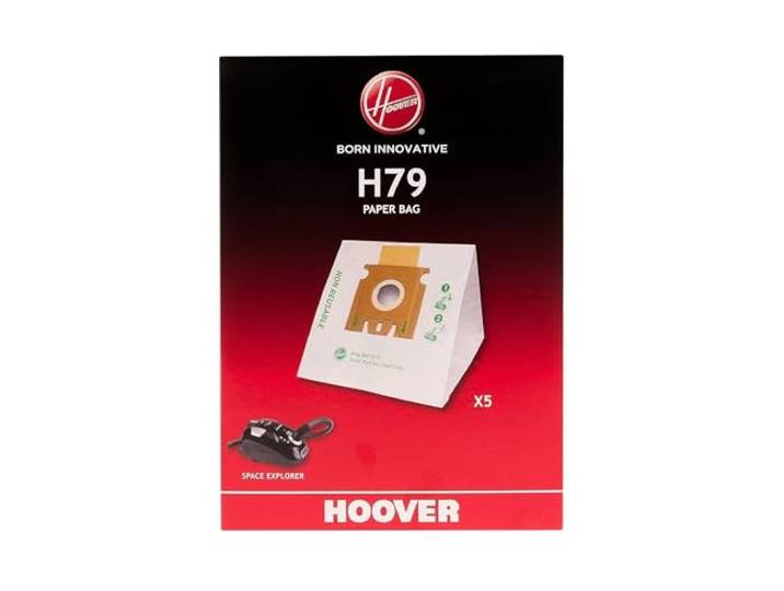 Hoover H79 Sacs Aspirateur d’Origine Anti-Odeur\, 5 Pz\, X5 Haute Filtration\, Compatible Hoover Space Explorer\, Papier Multicouche\, Joint Hygiénique\, Installation Facile