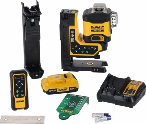 Dewalt Akku-Multilinienlaser 3x360° DCLE34035D1, 18Volt, mit Fernbedienung (schwarz/gelb, mit grünen Laserlinien, XR Li-Ionen-Akku 2,0Ah, T-S