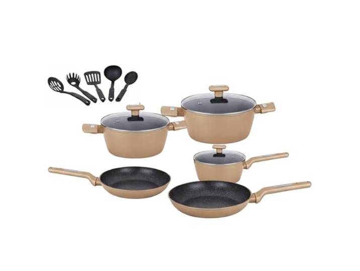Wintem Topf- und Pfannen-Set, 13-teilig, antihaftbeschichtet, für moderne und traditionelle Küche, kompatibel mit Induktionsherden, Aluminiumbeschichtung, Glasdeckel und ergonomische Griffe