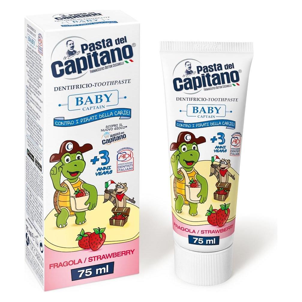 Capitano Pasta del - Toothpaste for children 3+ with strawberry flavor 75 ml for kids (75 ml) (33120755)