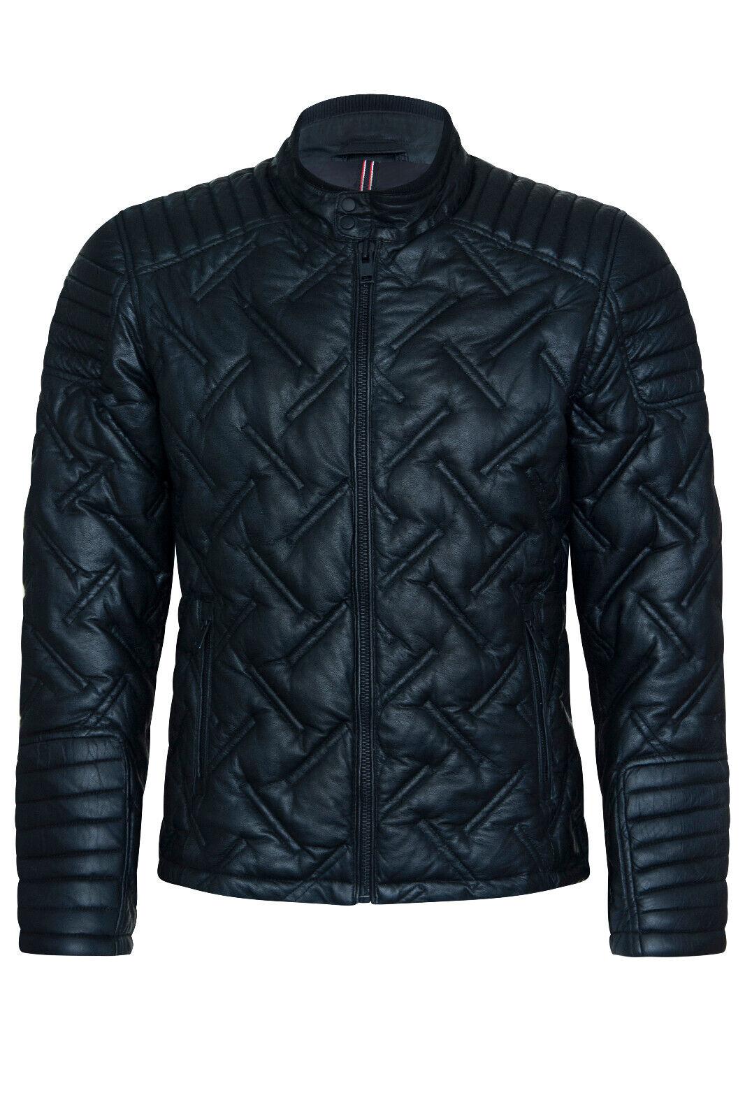 Männer schwarze Leder gesteppte Bikerjacke - Manaus