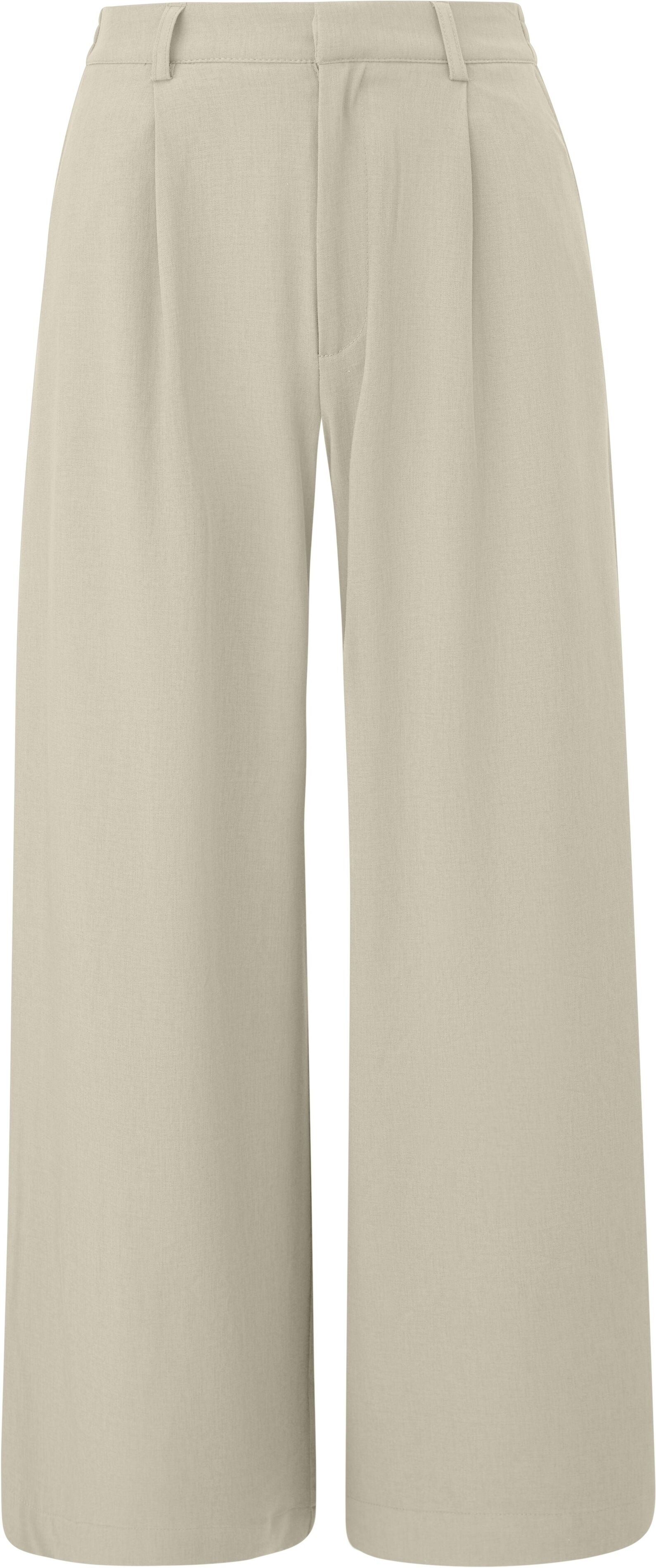 Stoffhose QS, Damen, Gr. 34, Länge 32, beige, Web, Obermaterial: 81% Polyester, 15% Viskose, 4% Elasthan, unifarben, loose fit lang, Hosen Stoffhose, mit Taschen beige 34, Länge 32
