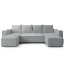WOHNLANDSCHAFT CUDDY U mit Schlaffunktion und Bettkasten, Farbe: Grau, Cordstoff