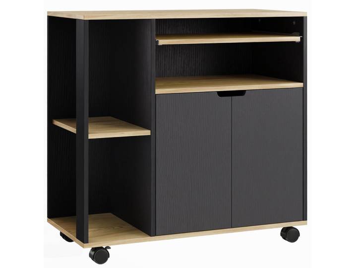 Homcom Küchenwagen MDF Schwarz, Holzwerkstoff, Nachbildung,Eiche, 3 Fächer, Rechteckig, 40x82x80 cm, Esszimmer, Servierwagen