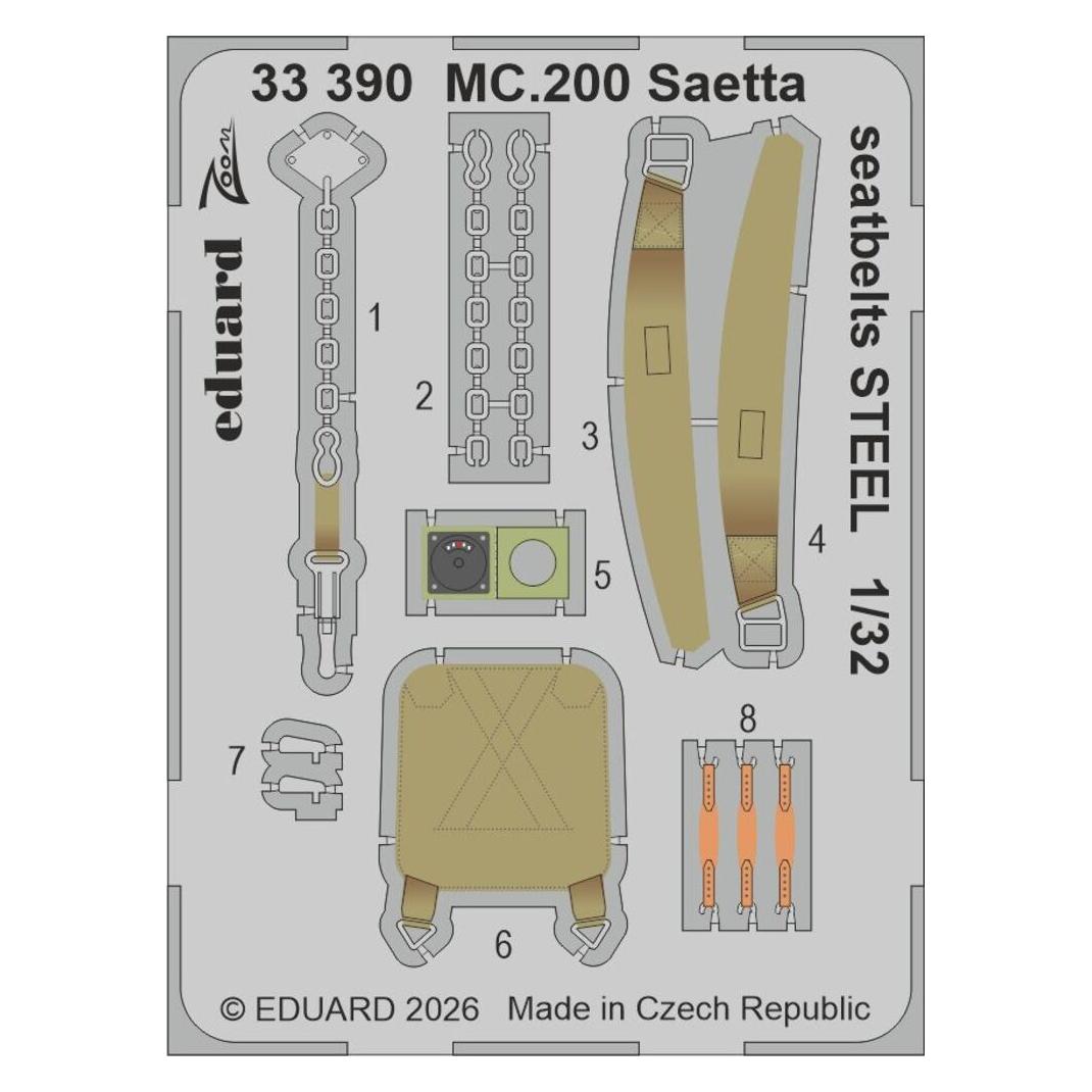 Eduard MC.200 Saetta seatbelts STEEL for Italeri (33390)