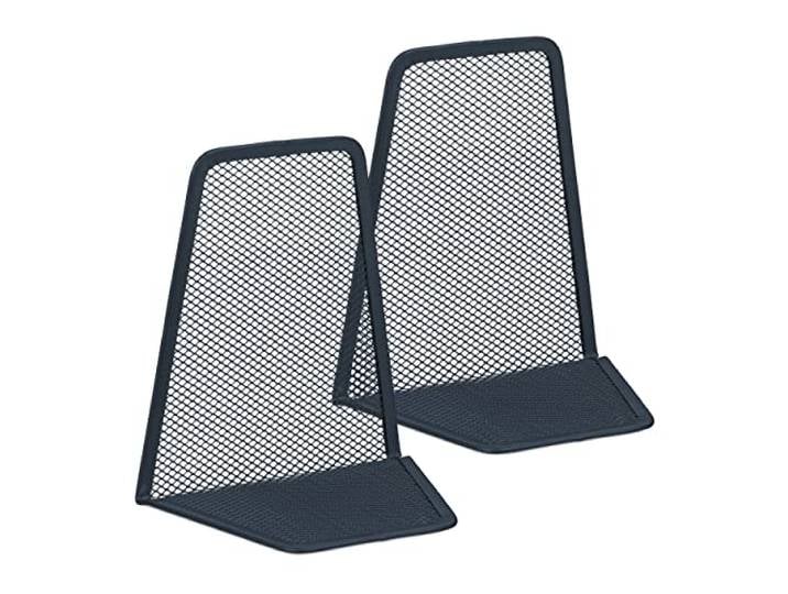 Relaxdays Serre-Livres\, Lot de 2\, Aspect Maille\, Livres\, dossiers\, Presse-Livres HxLxP : 14x12\,5x9 cm\, métal\, Anthracite