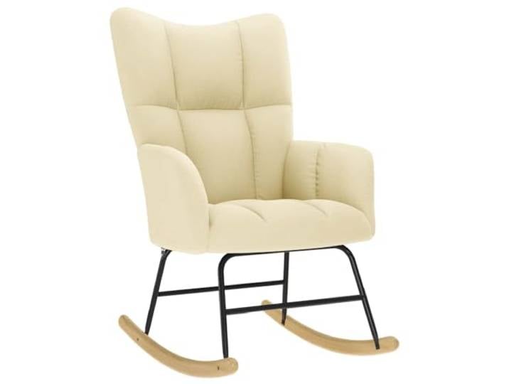 Schaukelstuhl, cremefarben, aus Polyestergewebe mit Struktur aus Holz und Gepolsterte Sitzfläche, weiche Armlehnen, regelmäßiges Schaukeln, Wohn- oder Esszimmer