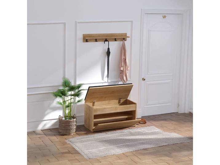 Ensemble meuble à chaussures 2 abattants et portemanteau décor chêne