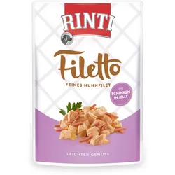 RINTI Filetto 100g Beutel Hundenassfutter Sparpaket 48 x 100 Gramm Huhn & Schinken in Jelly