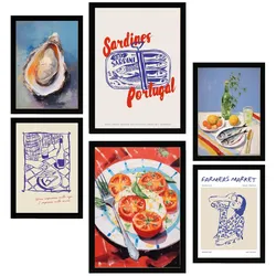 POSTER Set Mit 6 Von Lebensmitteln & Mediterraner Ernährung Im Pop Art A3 & A4 Schwarzer Rahmen