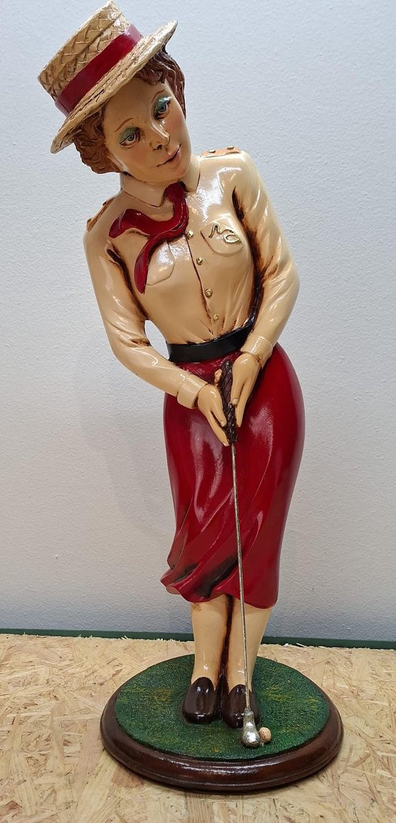Vintage Golfer Dame beeld - Decoratie voor op tafel - Hoogte: 52 cm