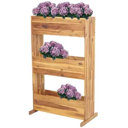 PROREGAL Pflanzkastenregal | HxBxT 115x71x40cm | Hochbeet Blumenkasten | Braun | Outdoor Akazie Holz MVG-zertifiziert | 3 Reihen
