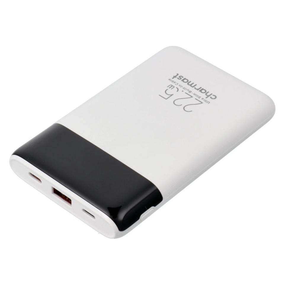 Charmast Powerbank W1202 PD3.0 3A 22,5 W 10.000 mAh mit integrierten Kabeln USB-C / Lightning, weiss (10000 mAh, 22.50 W) (69573164)