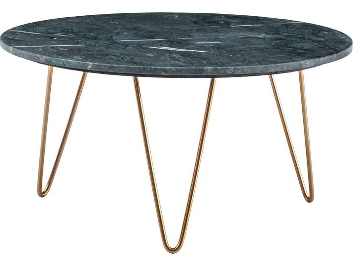 Wohnling Couchtisch Marmor Grün 70x70x35 cm Metall Gold Dreibein Modern Rund