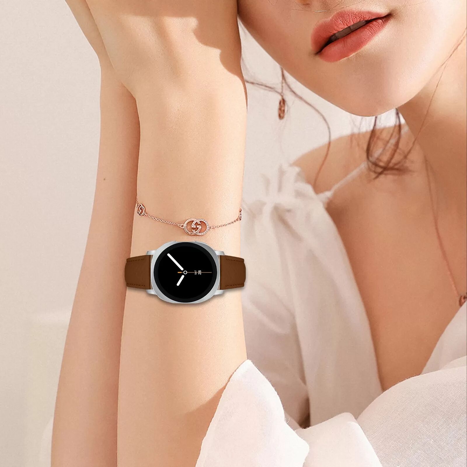 INF Kompatibel mit Samsung Galaxy Watch8/Classic Lederarmband aus echtem Narbenleder, braun, hochwertig und komfortabel Braun