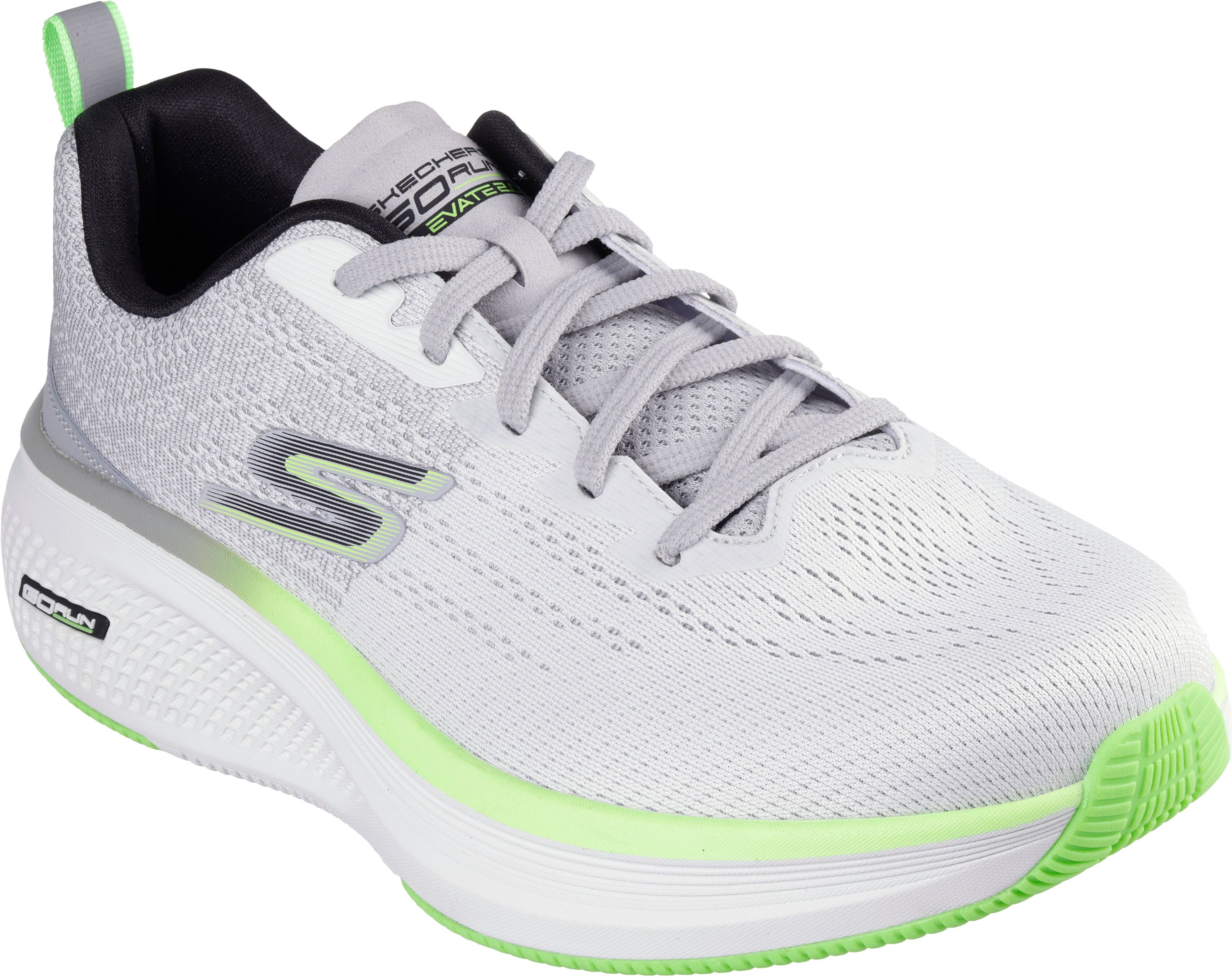 Sneaker SKECHERS "GO RUN ELEVATE 2.0-FLUID MOTION", Herren, Gr. 48, Polyester, weiss (weiß, grau, neongrün), Textil, kontrastfarbene Details, Schuhe Sneaker, Sportschuh mit dämpfender Ultra Light Cushioning weiß, grau, neongrün 48, Polyester