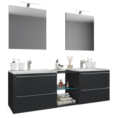 Waschtisch VCM "3-tlg. Doppel Waschplatz Waschtisch Badinos XXL", schwarz, B:195cm T:46cm, Waschtische, Waschtisch