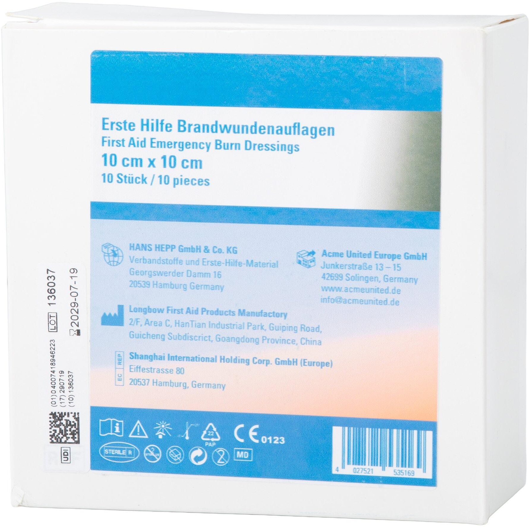 Opatrunki na oparzenia First Aid Only Burn Dressing P-91400, 10x10 cm, 10 sztuk