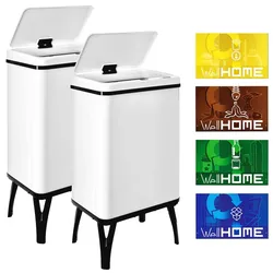WellHome - 2er-Set Intelligenter Mülleimer 40L in Weiß mit Magnetetiketten 35,5x26x71,5 cm