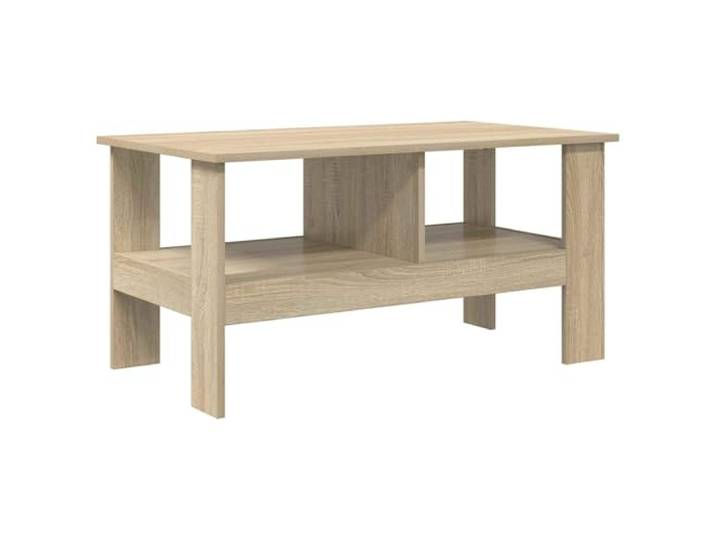 XHNIFBN Couchtisch Sonoma-Eiche 90x50x45 cm Wohnzimmertisch Holzwerkstoff Modernes Design fürs Wohnzimmer mit 2 offenen Ablagen für Zeitschriften und Snacks. Pflegeleicht und kompakt.
