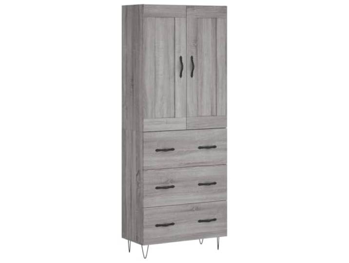 Fisinber Highboard Grau Sonoma 69,5x34x180 cm Schrank Holzwerkstoff Elegantes Highboard in Grau Sonoma für Wohnzimmer und Flur, bietet viel Stauraum mit stabilen Metallfüßen.