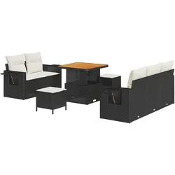 vidaXL 8-teiliges Gartensofa-Set mit Kissen in Schwarz aus Poly-Rattan und Akazie