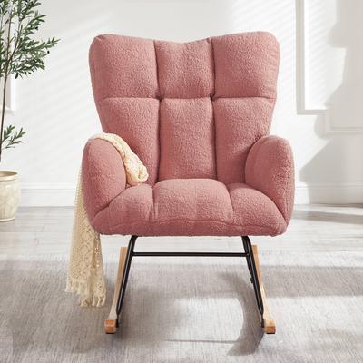 Ostweer Reading Chair Rocking Chair with Wood Legs, Rustic Side Chair Office Chair Coffee Chair Pink Accent Chair