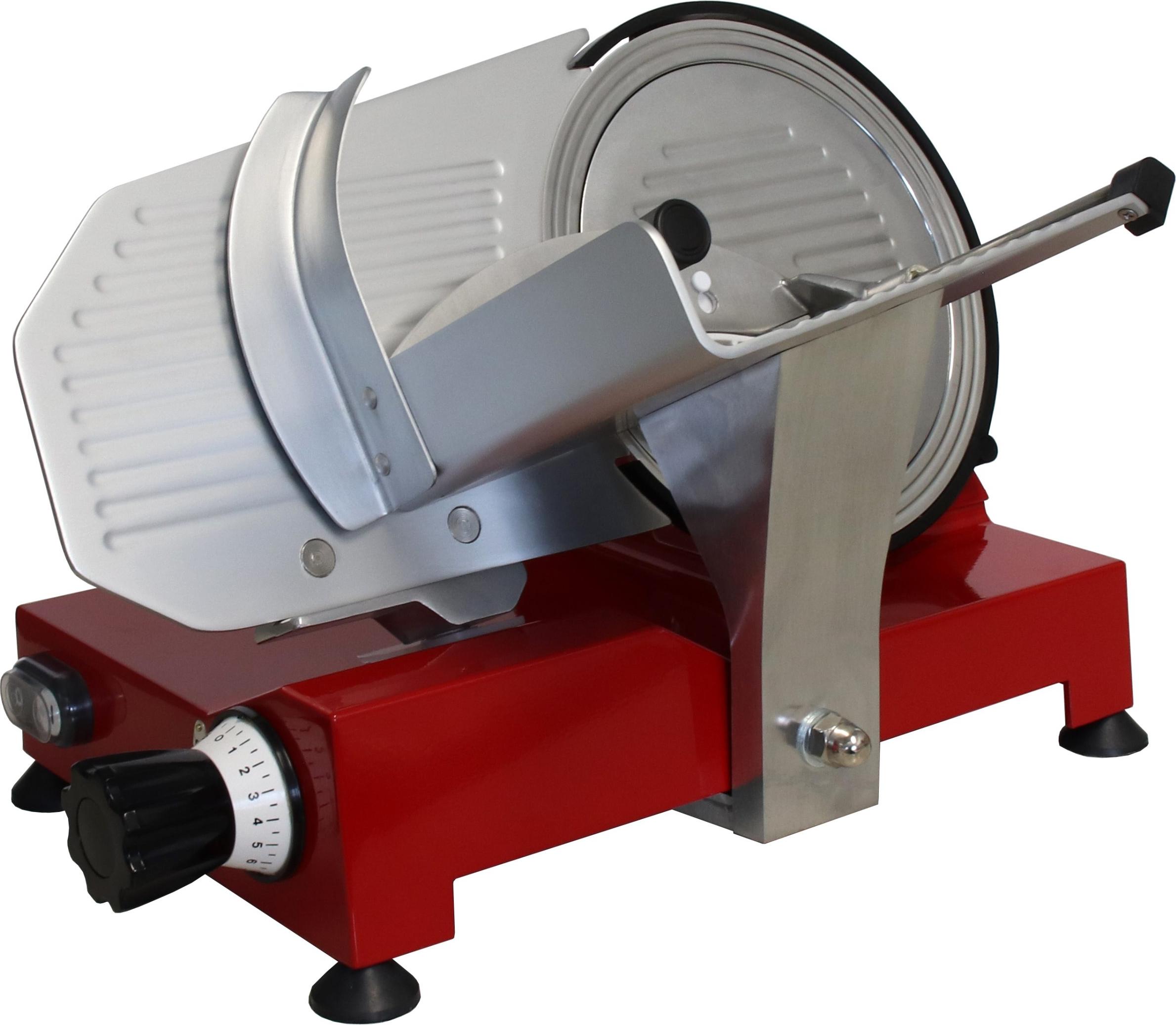 Celme - ALFA 250 Aufschnittmaschine - Antihaft-Stahl - 250 mm Klinge - 41 × 51 × 34,5 cm - Professionelle Effizienz und Haltbarkeit - ROT