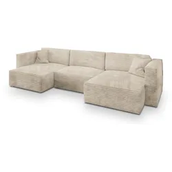 WOHNLANDSCHAFT SARMO Creme Kordstoff mit Schlaffunktion