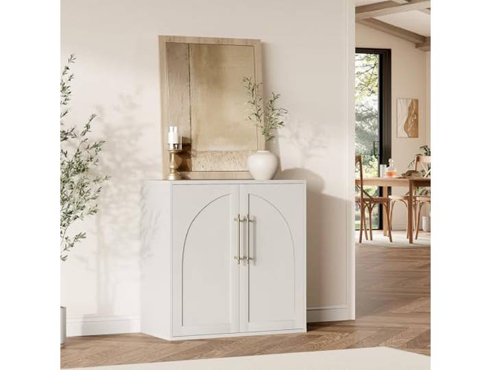 JustSmart Modernes Sideboard mit Bogen-Design – 2-Tür Buffetschrank mit verstellbaren Böden & Anti-Kippschutz – 80 cm für Wohnzimmer, Küche, Coffee-Bar oder Schlafzimmer – Weiß