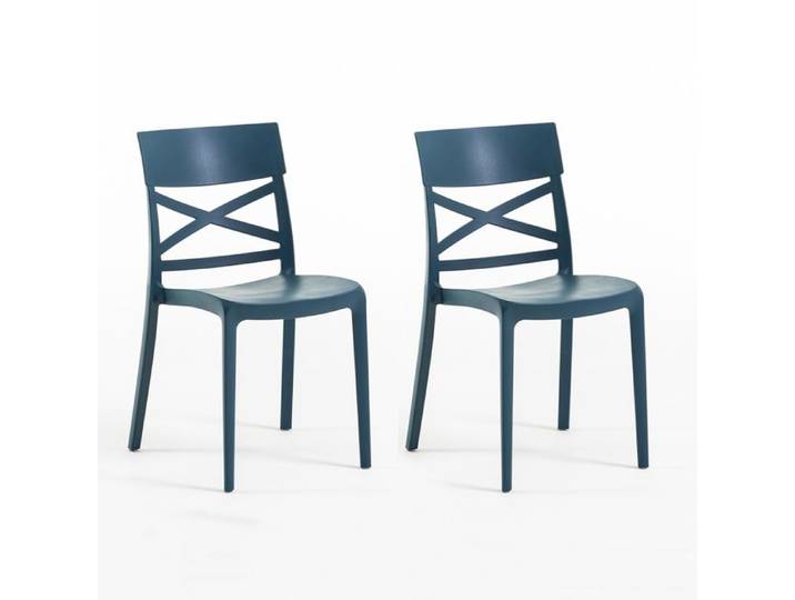 Chaises empilables - Martina - Polypropylène renforcé - Usage intérieur et extérieur - Lot de 2 - Bleu pétrole