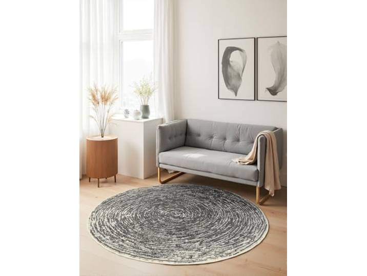 Hanse Home Cavallo Kurzflor Teppich Rund – Moderner Wohnzimmerteppich, Weicher Kurzflor und Abstraktes Design für Wohnzimmer, Schlafzimmer, Esszimmer, Flur – Creme Grau, Ø160cm
