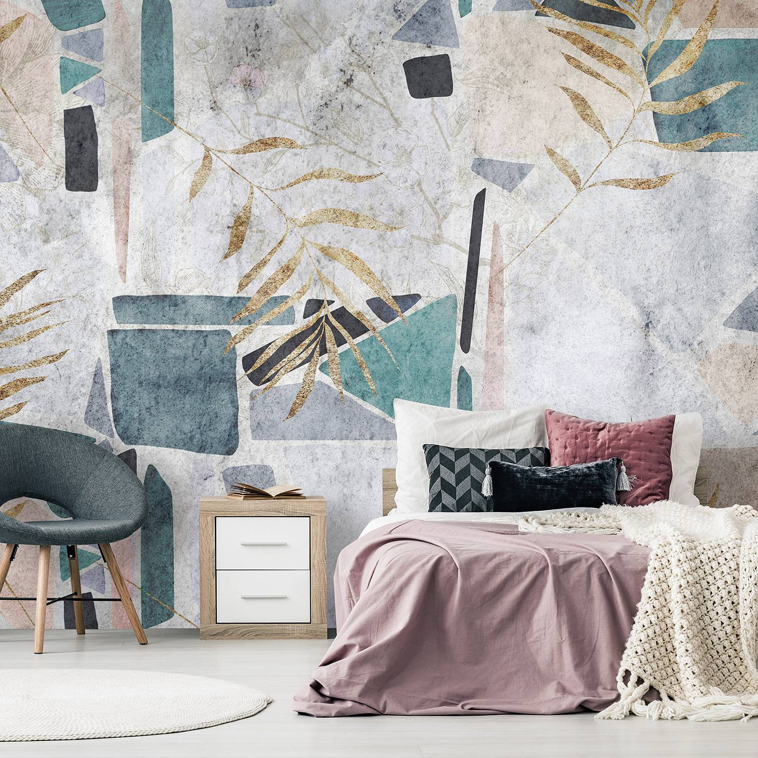 home24 Vlies-fotobehang Southern Mosaic, Abstract Geometrisch, Grijs/Multicolour, B: 150 cm, H: 105 cm