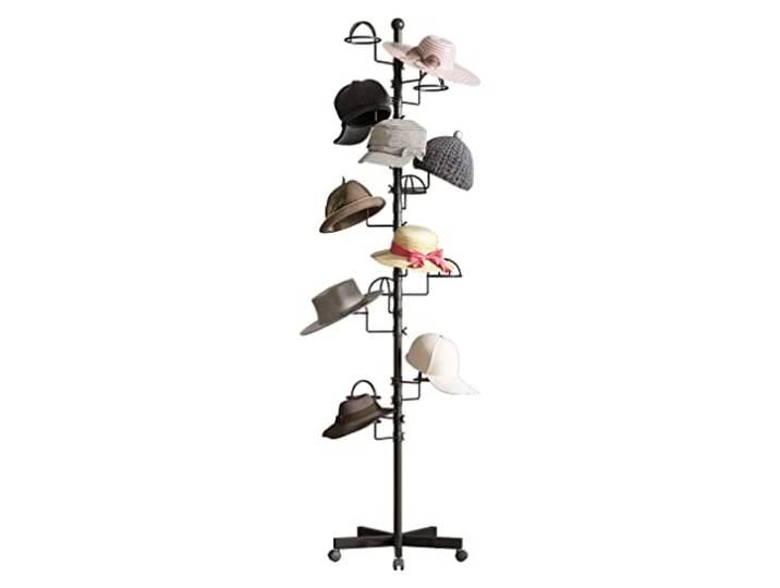 Thick forest Hutständer mit 15 runden Haken, Bodenhutständer, freistehend, verstellbar, Metall, für Hüte, Baum-Organizer, Ständer, geeignet für Zuhause, Geschäft, Gewerbe, Schwarz