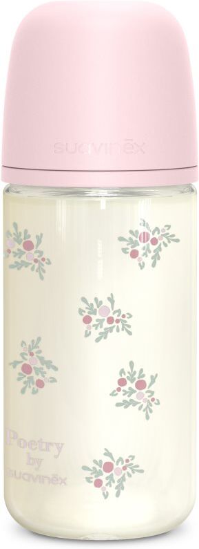 Suavinex Poetry SX Pro Physiological Glass M biberon en verre 3 m+ Medium Flow - Pink 1 pcs