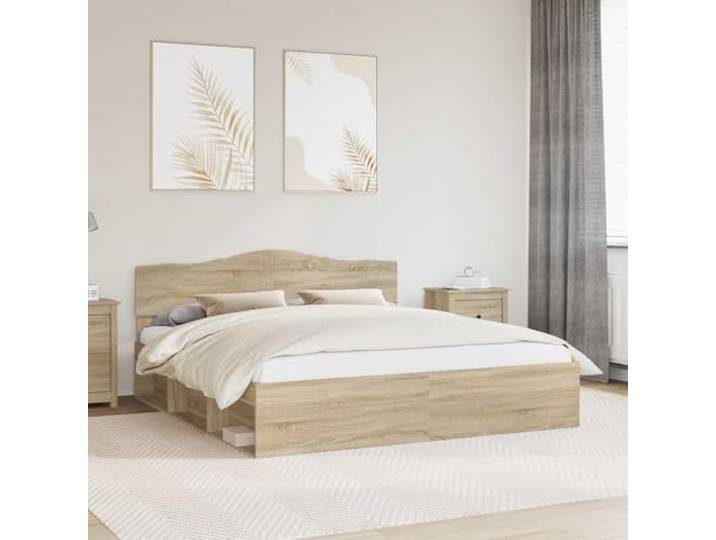 KTHLBRH Sonoma Bettgestell 200 x 200 cm, Kiefer massiv Engineered Holz, Kopfteil inklusive, Modernes Design, Doppelzimmer