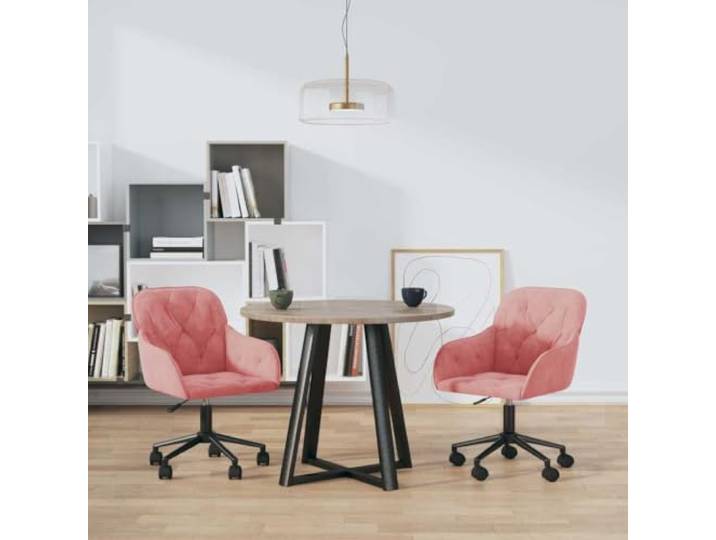 Esszimmerstühle 2 Stk. Drehbar Rosa Samt mit Rollen und verstellbarer Metallgestell, Sperrholz, 360 Grad drehbar, Sitzhöhe verstellbar, Rollen, Montageanleitung enthalten