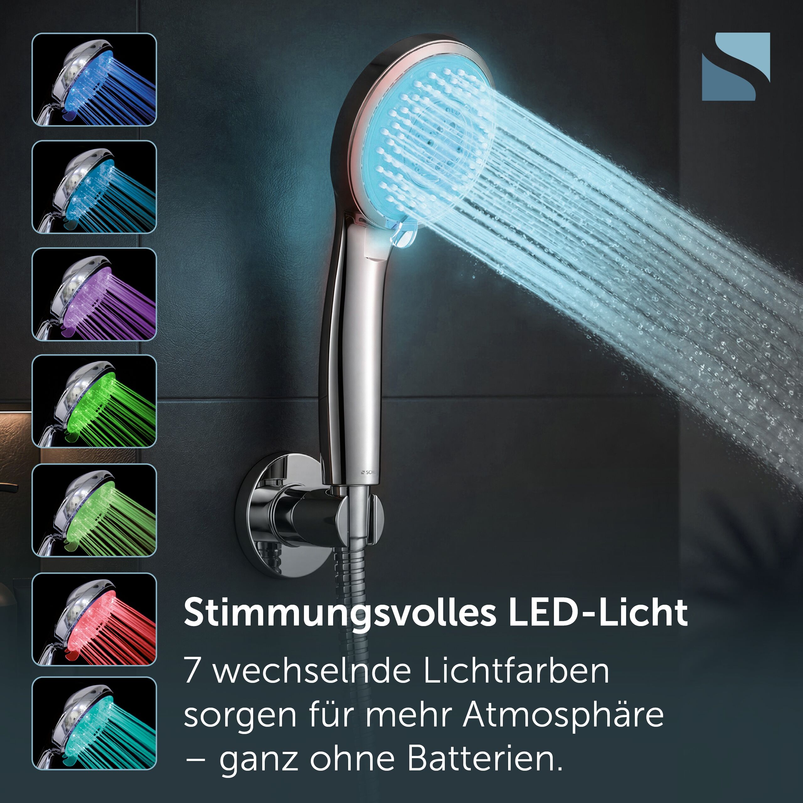 Handbrause SCHÜTTE "Ambiente", grau (chromfarben), B:11cm H:25cm T:5cm, Duschköpfe, Handbrause, LED Wellness Duschkopf, 3 Strahlarten, Duschbrause mit 7 Farbvarianten