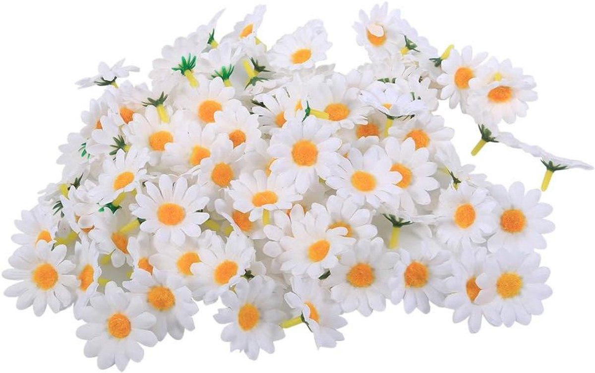 100 stuks Kunstbloemen Madeliefjes - Witte Stoffen Bloemkoppen voor Decoratie en Handwerk