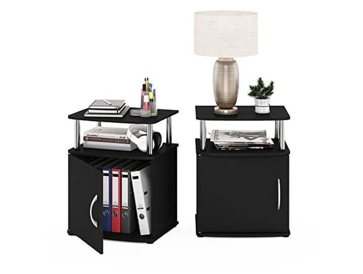 Furinno JAYA Utility Design Beistelltisch, 2er-Set, Americano, Edelstahlrohre