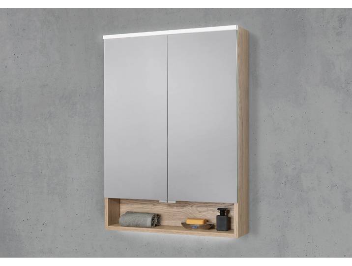 Spiegelschrank 60 cm mit offenem Fach integrierte MULTI Light LED Beleuchtung Doppelspiegeltüren