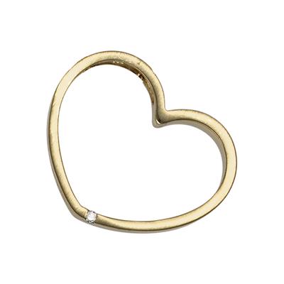 Herzanhänger JOBO "Anhänger Herz 21 mm", gold (gelbgold 585), Schmuckanhänger, Damen, SI = kleine Einschlüsse, Diamanten Gelbgold 585, Diamanten, Gelbgold 585, 585 Gold matt mit Diamant