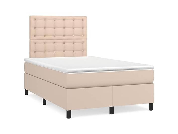 PUGYNBK Boxspringbett, 120 x 200 cm, Kunstleder, Cappuccino Verstellbares Kopfteil, Taschenfederkernmatratze, mittlere Härte, einfache Reinigung