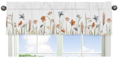 Sweet Jojo Designs Boho Floral Garden Flower Girl Window Curtain Valance Sage Green Watercolor Bohemian Floral Farmhouse Vintage Shabby Chic Nature