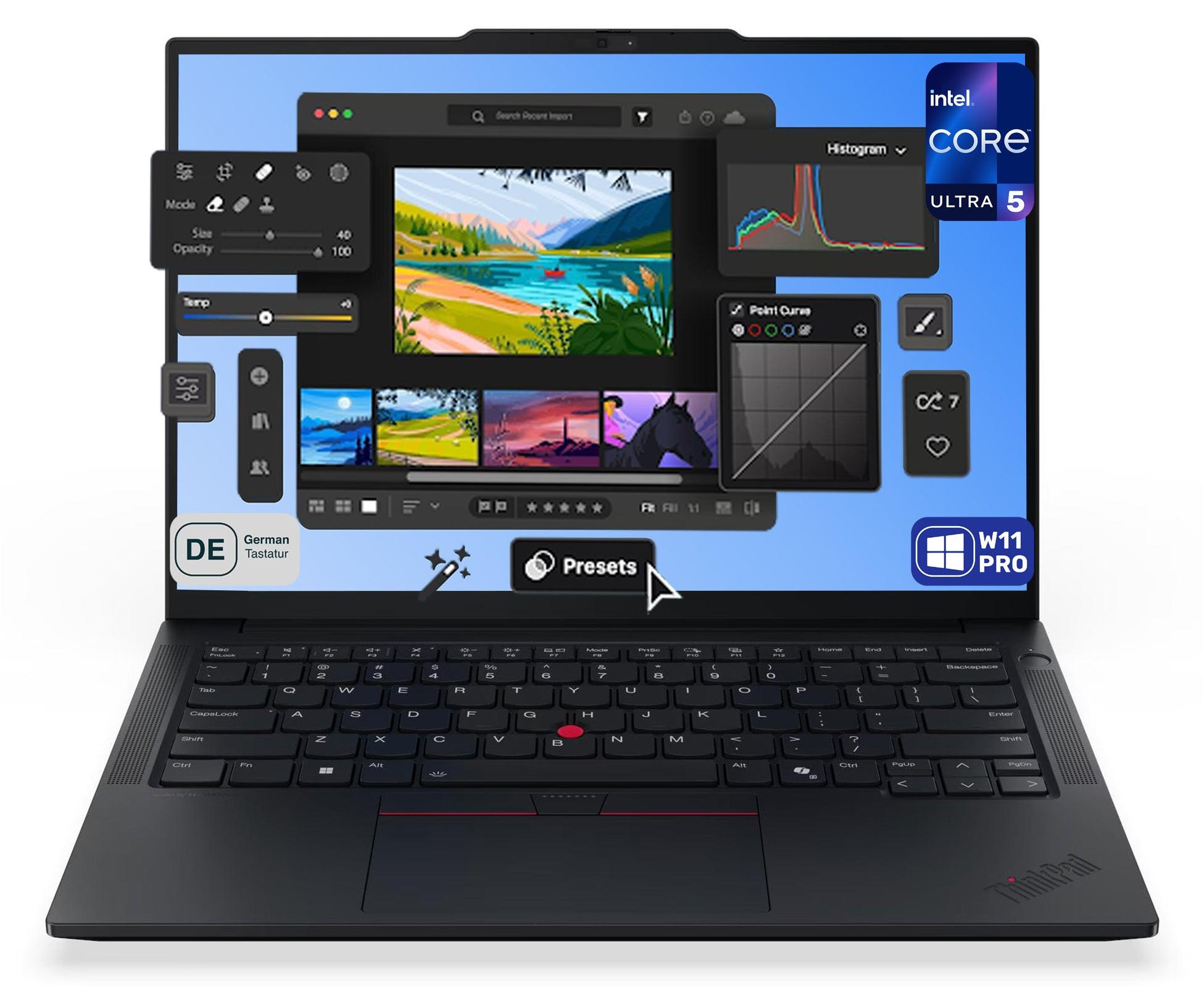 Lenovo ThinkPad E14 Gen 7 Business Laptop, Core Ultra 5 226V, 14" WUXGA (1920x1200) IPS Display, Integrated Intel Arc Graphics 130V, Deutsches Tastatur-Layout, W11 Pro, Schwarz, 16 GB RAM | 2 TB SSD