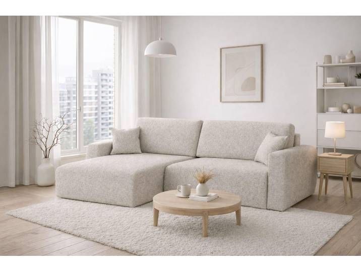 Kaiser Möbel Ecksofa mit Schlaffunktion und Bettkasten, Ariel XL, Chenille-Stoff, Stoff Artico, Nata, Links