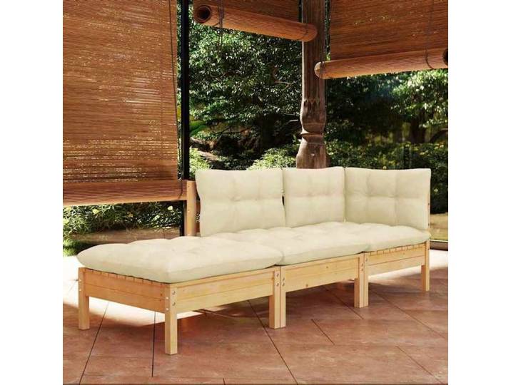 Salon de jardin 3 pcs avec coussins crème Bois de pin massif poids:31.5 kg &6806 @1246