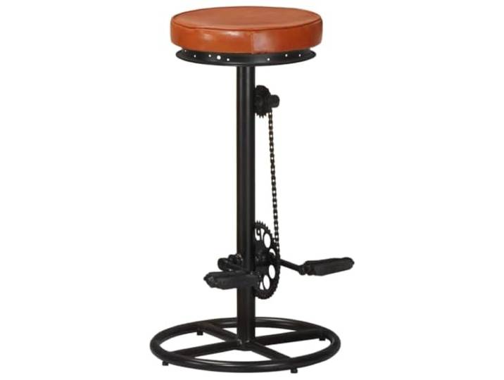 POUFGDR Barhocker aus Ziegenleder, 2-teilig, Schwarz und Braun Gepolstertes Ziegenleder, massiver Eisenrahmen, Fahrradpedalstütze, Belastung 110 kg, Industriestil