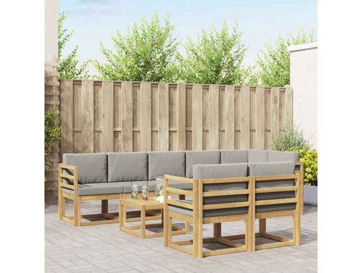 RJPLMFV Ecksofa-Set für den Außenbereich, 9-teilig, Akazie, weiß, hellgrau Rückenlehne mit Latten, modulare Konfiguration, widerstandsfähig gegen Witterungseinflüsse, robustes Massivholz