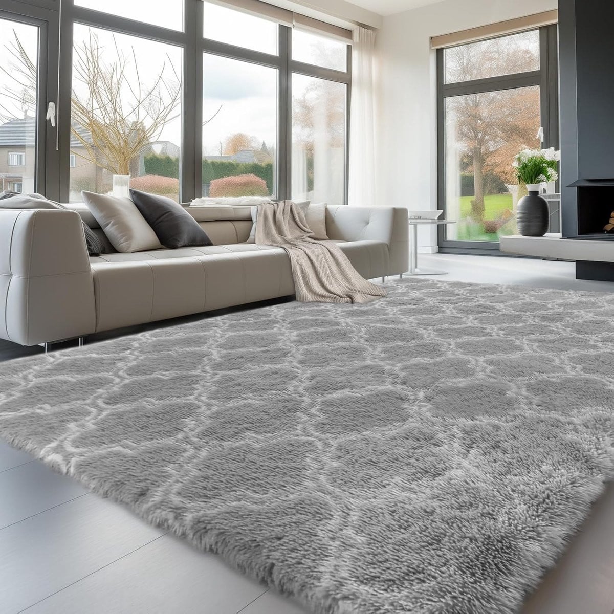 Lemon Hoogpolig tapijt Lantaarn Lichtgrijs 240 x 340 cm
